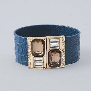 WHBM LEATHER CROCODILE-EMBOSSED CUFF BRACELET Blue